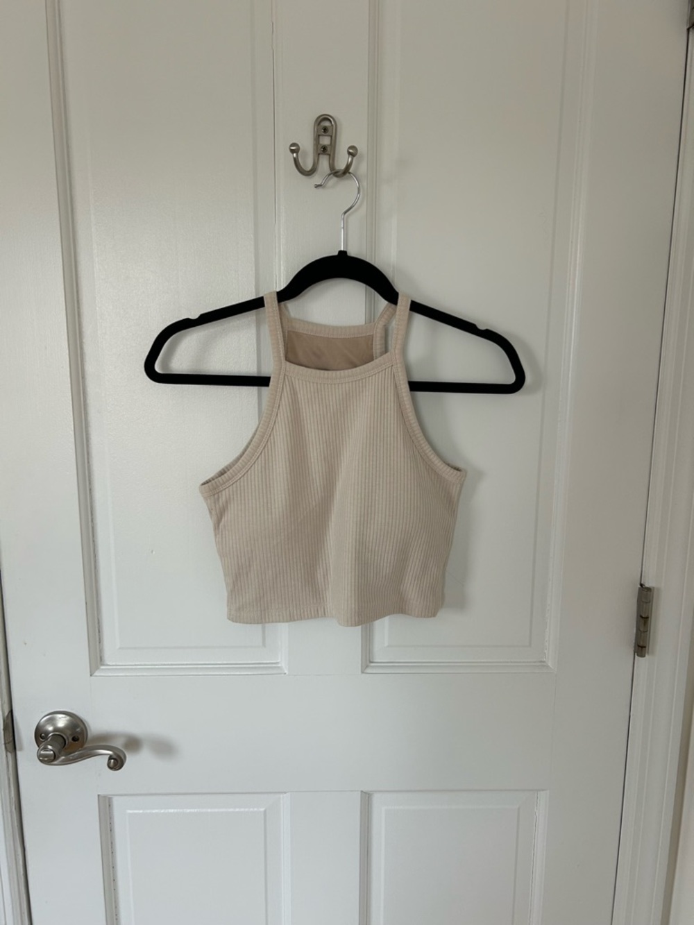 Klassy Network Ribbed High-Neck Crop Tank - Beige